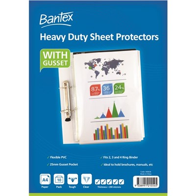 Sheet Protector A4 Heavy Duty 200 Micron With Gusset Pkt10 (FS)