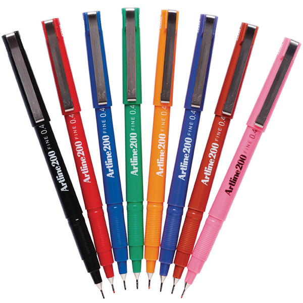 Pen Artline 200 Fineliner 0.4mm 8 Colour Assorted Bx12 (FS)