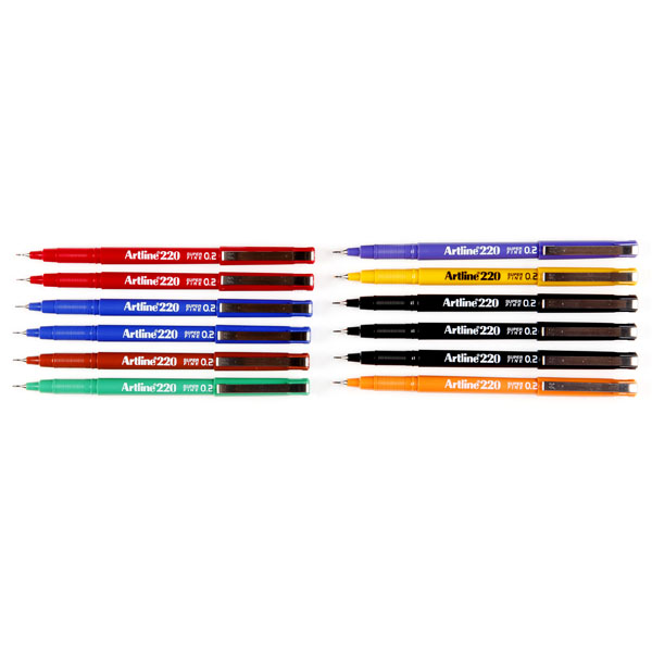 Pen Artline 220 Fineliner 0.2mm 8 Colour Assorted Bx12 (FS)