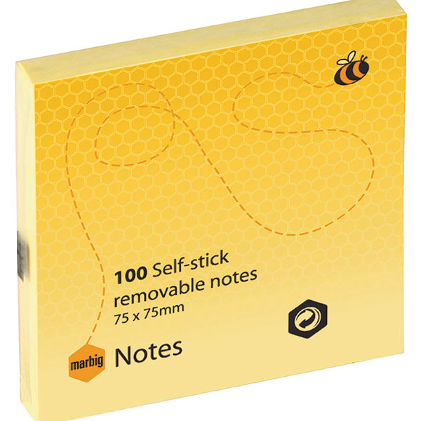 Notes Marbig 75x75mm Yellow Each