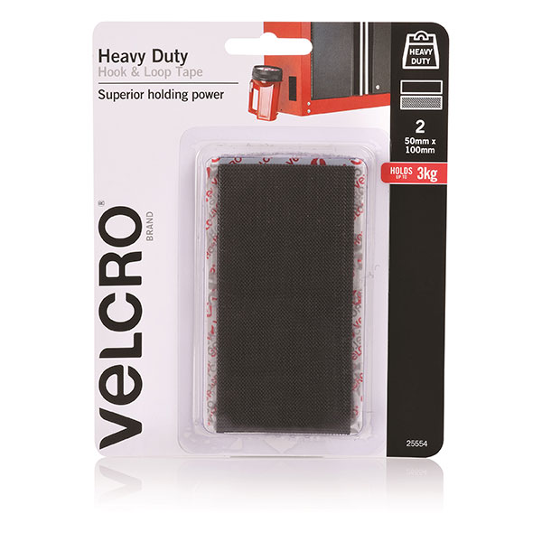 Velcro Hook & Loop Tape Heavy Duty 50x100mm Black Pkt2