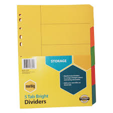 Dividers A4 Cardboard 5 Tab Coloured Marbig Bright