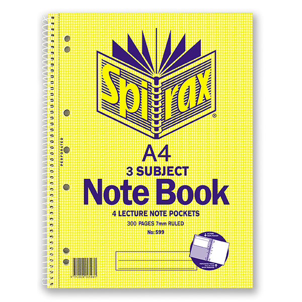Notebook Spirax 599 3 Subject A4 Side Opening 150 Leaf (FS)