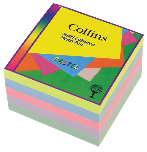 Memo Block Square Collins 73x73mm Pastel Assorted Colours Pkt500 (FS)