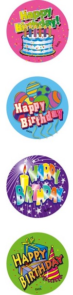 Happy Birthday 40mm Merit Stickers Pack 48