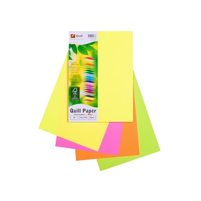 Quill Paper A4 80gsm Fluoro Assorted Pkt100