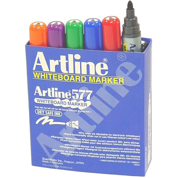 Artline 577 Bullet Tip Whiteboard Markers Assorted Box 12 (FS)