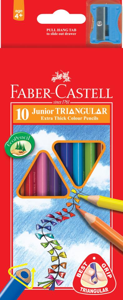 Pencil Coloured Faber Grip Triangular & Sharpener 10