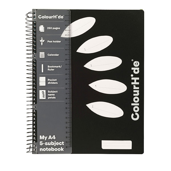 Notebook A4 5 Subject 250 Page Black