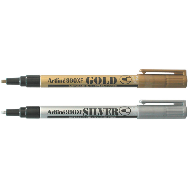 Marker Permanent Artline 990XF 1.2mm Bullet Tip Assorted Bx12 (6xGold/6xSilver) (FS)