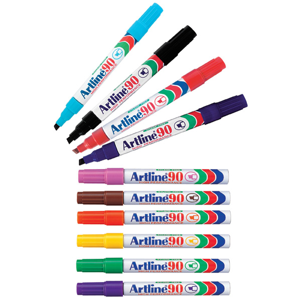 Artline 90 Pemanent Markers 10 Assorted Colours Box 12 (FS)