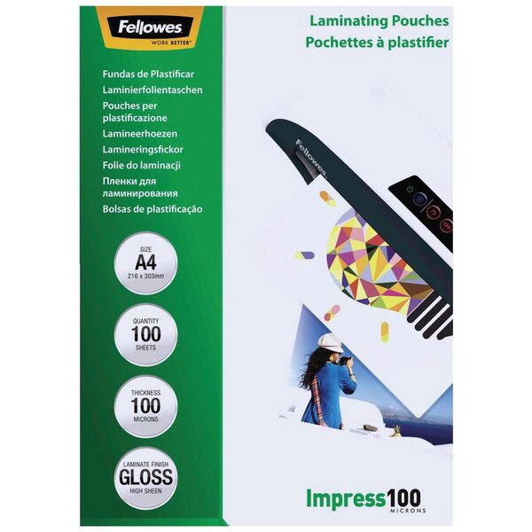 Laminating Pouch A4 Fellowes 100mic Gloss Pack 100 (FS)