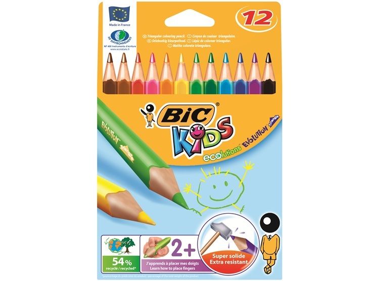 Pencil Coloured BIC Kids Evolution Triangular Pack 12 (FS)