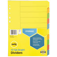 Dividers A4 Cardboard 10 Tab Coloured