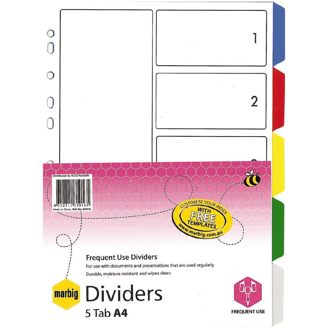Dividers A4 Plastic 5 Tab