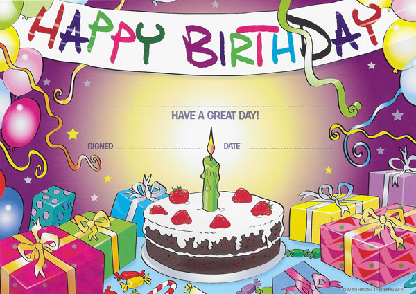 Happy Birthday Cake Merit Certificates Pack 35