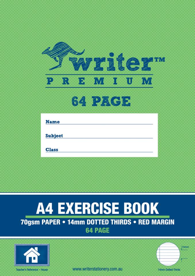 Exercise Book Writer Premium A4 64 Page 14mm Dotted Thirds - Lion (FS)