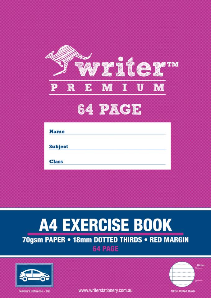 Exercise Book Writer Premium A4 64 Page 18mm Dotted Thirds (FS)