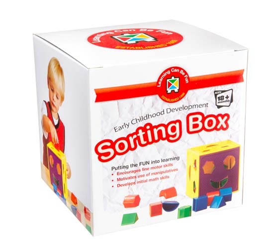 TOY SORTING SHAPE BOX [18 SHAPES IN 3 COLOURS FOR 140mm BOX]