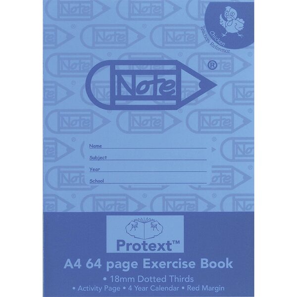 Exercise Book Protext A4 64 Page 18mm Dotted Thirds - Chicken