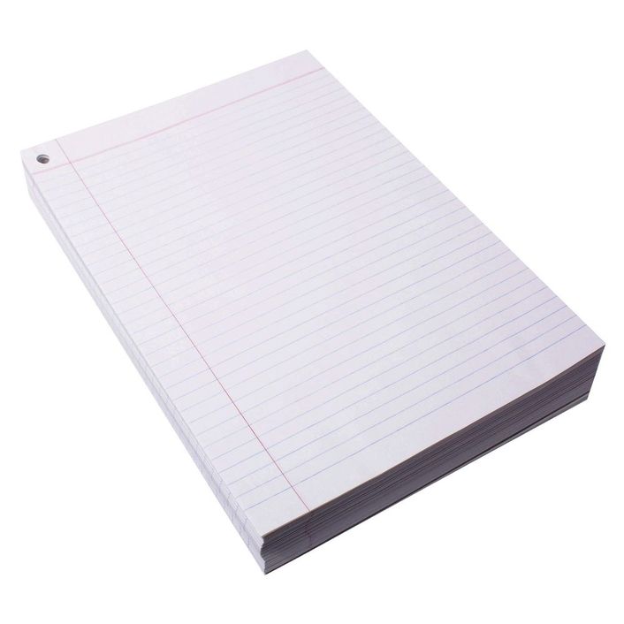 Paper Exam A4 Writer 8mm Ruled + Margin + 1 Hole Punched Double-Sided Pkt500 (FS)