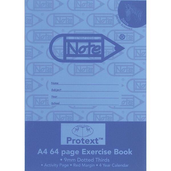 Exercise Book Protext A4 64 Page 9mm Dotted Thirds - Zebra (FS)